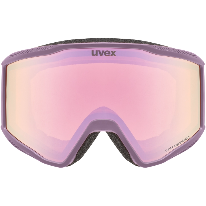 UVEX Blast FM S2 OTG – przód gogli, widok na lustrzaną szybę Mirror Purple (kat. S2).