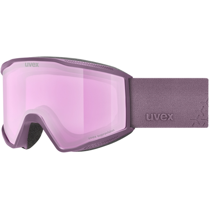 Gogle narciarskie UVEX Blast FM S2 (Mirror Purple) z boku, widoczna ramka Plum Matt.