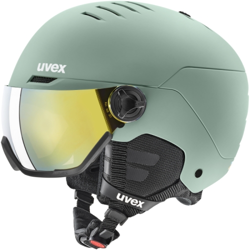 Kask z wizjerem UVEX Wanted Visor bok, lustrzany wizjer Mirror Gold S2, konstrukcja Hardshell.