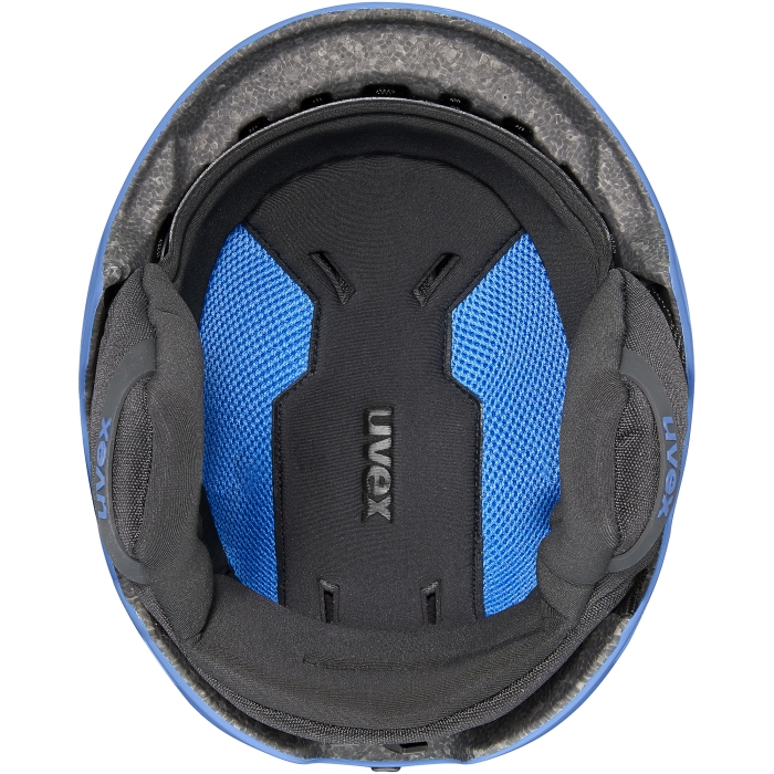 Ujęcie kasku narciarskiego UVEX Viti od spodu, widoczna wyściółka i mechanizm FAS.