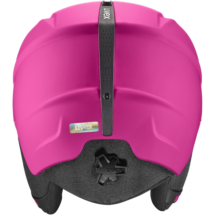 Tył kasku UVEX Viti w różowym macie – system regulacji IAS i uchwyt na gogle.