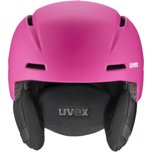 Front kasku narciarskiego UVEX Viti, różowy mat, dziecięcy, konstrukcja Inmould.