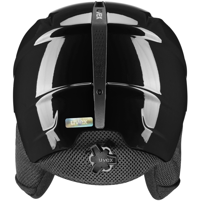 Tył kasku UVEX Viti Pure czarny połysk – widoczny system regulacji IAS i uchwyt na gogle.