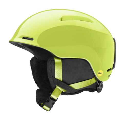 Kask SMITH Glide Jr. MIPS w kolorze Electric Lime, widok z boku. Lekka konstrukcja In-Mold i system ochrony MIPS®.