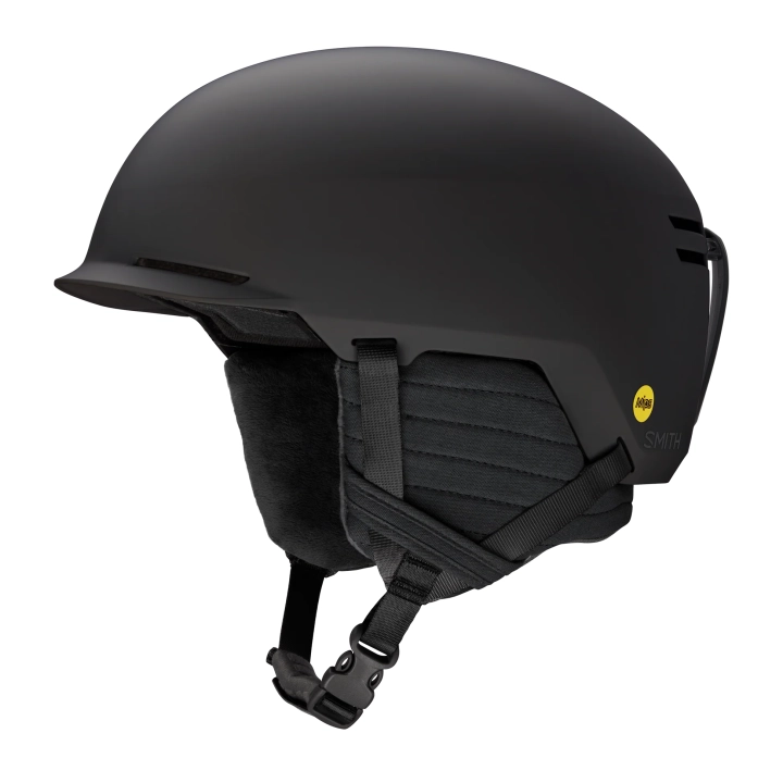 Kask SMITH Scout Jr. MIPS (Matte Black), widok z boku. Hardshell, Dual-Certified.