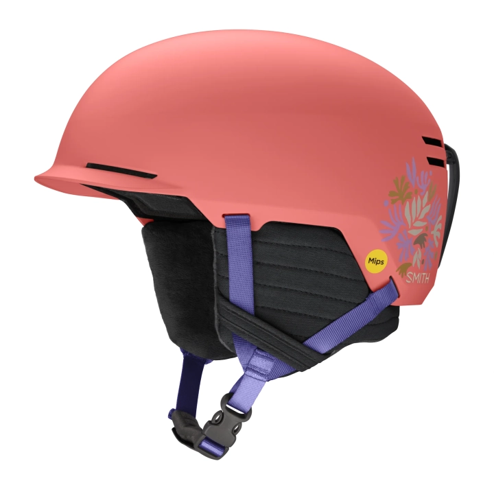 Kask SMITH Scout Jr. MIPS (Matte Flare Flora), widok 3/4. Konstrukcja Hardshell ABS i system MIPS®.