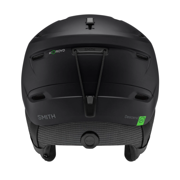 Tył kasku SMITH Descend MIPS (Matte Black). Widoczna regulacja dopasowania i uchwyt na pasek gogli.