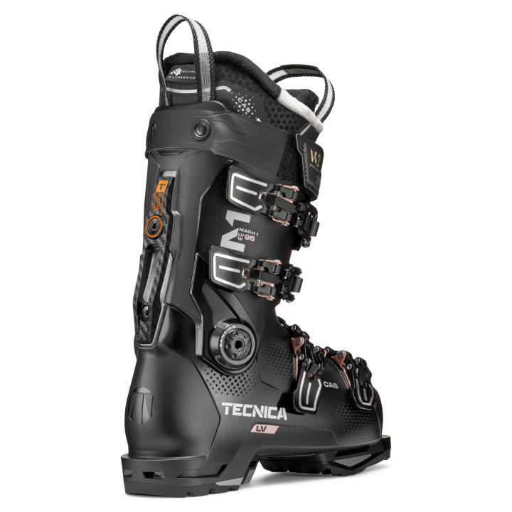 Buty Tecnica Mach1 LV 95 W (Black), widok 3/4 z tyłu. T-Drive 2.0, Flex 95, 98mm LV.