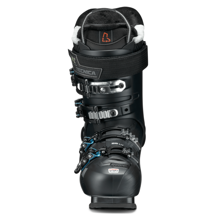 Buty Tecnica Mach Sport LV 85 W, widok z przodu. 4 mikroregulowane klamry aluminiowe.