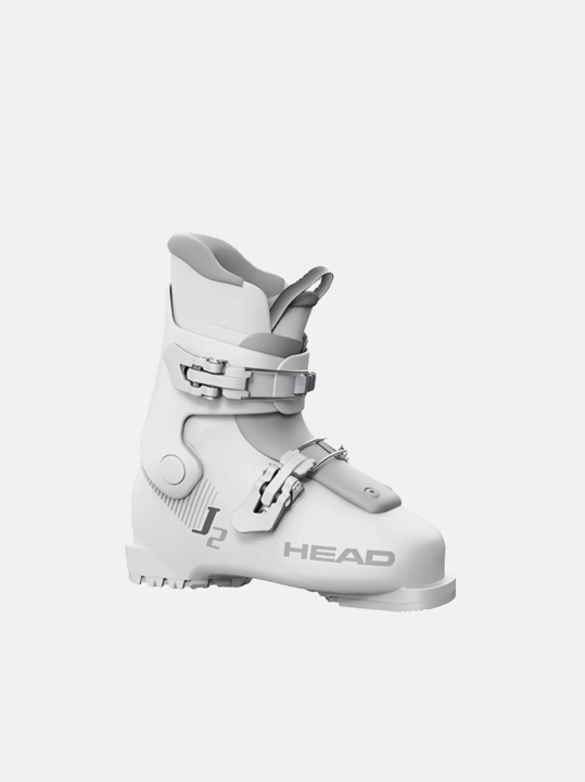 Juniorskie buty narciarskie HEAD J 2 (White/Gray), widok z boku. Technologia Jr Hi-top i DuoFlex, dla początkujących.
