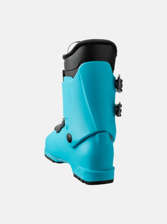 Buty narciarskie HEAD J 3 SPEEDBLUE, widok z tyłu 3/4. Wygodna konstrukcja skorupy ułatwiająca zakładanie, Vario Last, Duo Flex.