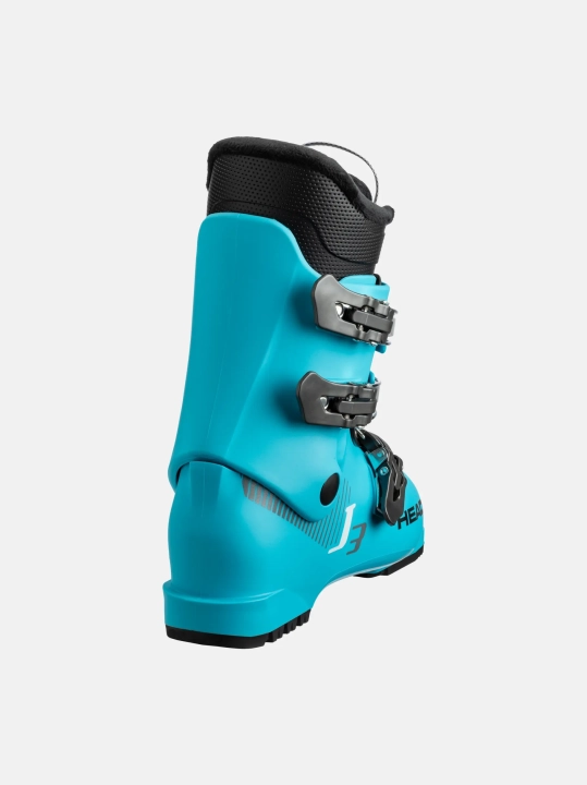 Buty narciarskie HEAD J 3 SPEEDBLUE, widok z tyłu 3/4. Technologia Duo Flex i Vario Last, wspierające naturalną pozycję.