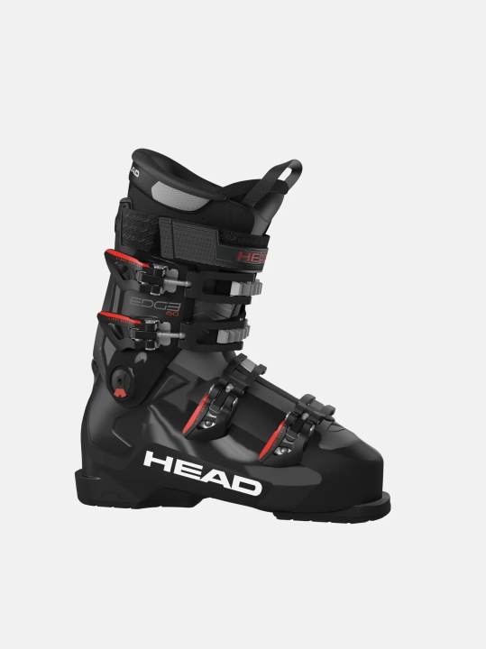 Męskie buty narciarskie HEAD EDGE 80 HV BLACK-RED (Flex 80), widok z boku. Model High Volume (102 mm) z EZ Tech i Power Flex dla komfortu i kontroli.
