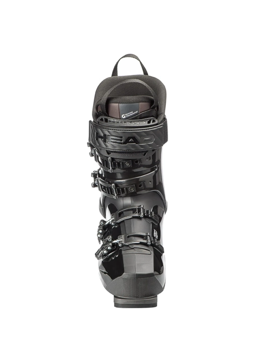 Męskie buty narciarskie HEAD KALIBER 100 MV BLACK, widok z przodu. Prezentacja skorupy z Podwójnym BOA® Fit System dla precyzyjnego dopasowania.