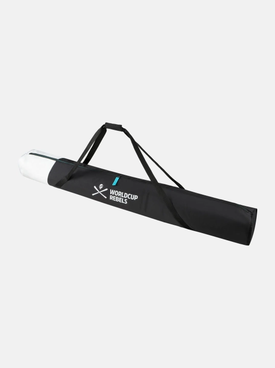 Pokrowiec na jedną parę nart HEAD REBELS SINGLE SKIBAG 180 cm BLACK/WHITE (60 L). Widok boczny z pasami nośnymi i logo Rebels.