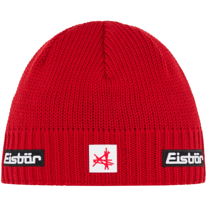 Czapka Eisbar Trop MÜ SA czerwona – klasyczny model, wełna Merino, prążkowany splot