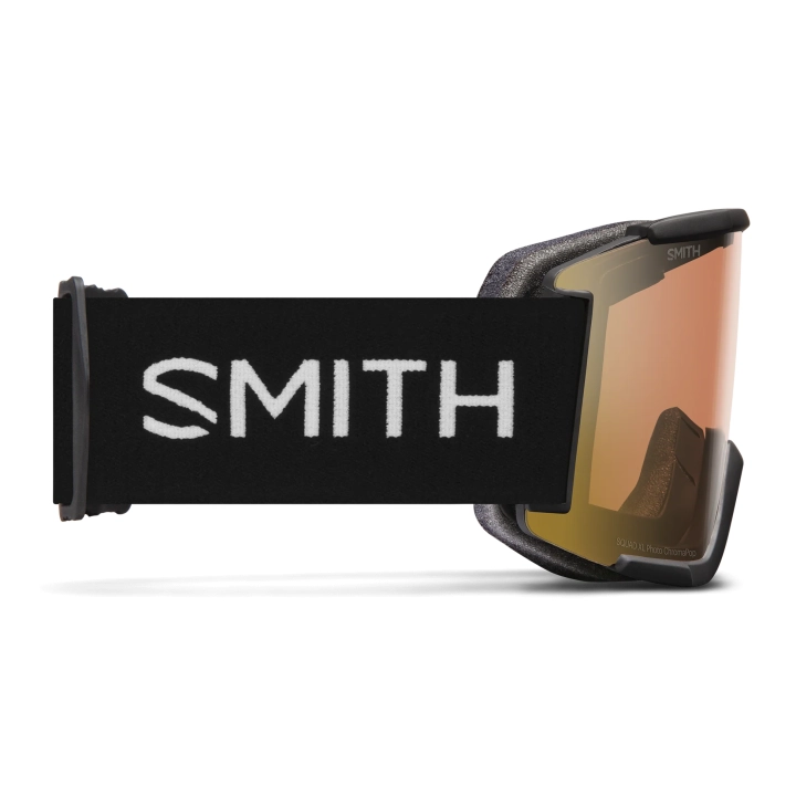 Gogle SMITH Squad XL czarne, widok z boku, ultrawide pasek z logo Smith