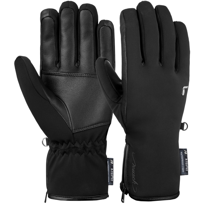 Czarne rękawice narciarskie damskie Reusch Tiffany R-TEX XT, ocieplina PrimaLoft Gold, dłoń ze skóry koziej (Goatskin)