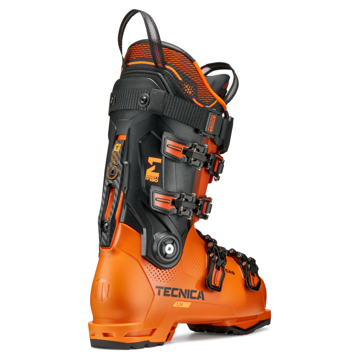 Buty narciarskie Tecnica Mach1 LV 130, pomarańczowe, T-Drive 2.0, widok 3/4 z tyłu
