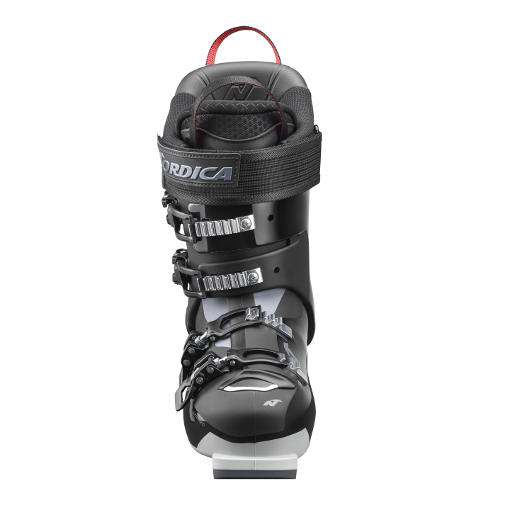 Pojedynczy but Nordica Promachine 110 GW, widok frontalny. System Easy Entry Soft Flap i cztery klamry Micro ALU.