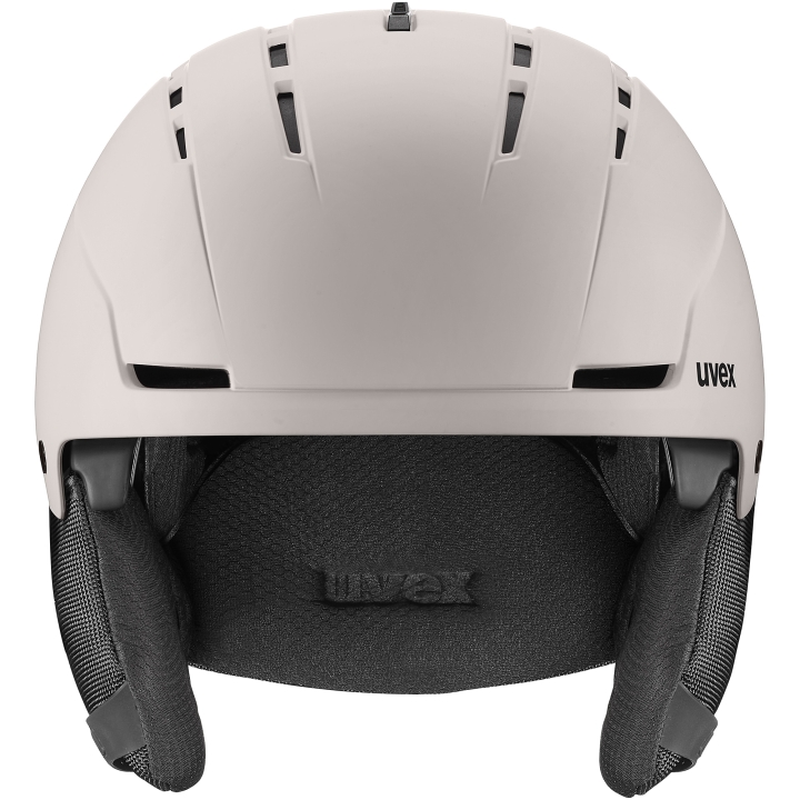 Przedni widok kasku narciarskiego UVEX Stance hardshell. Matowe wykończenie i minimalistyczny design.