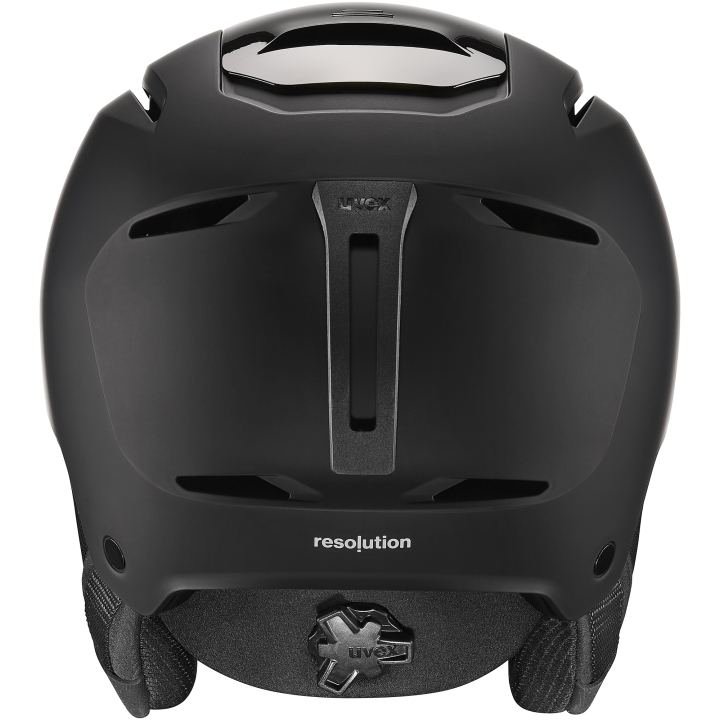 Tylny widok kasku UVEX Resolution. Widoczny uchwyt na gogle oraz precyzyjny system dopasowania IAS.