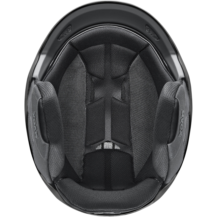 Wnętrze kasku UVEX Resolution. Zdejmowana wyściółka COOLMAX® EcoMade i detale zapięcia monomatic.