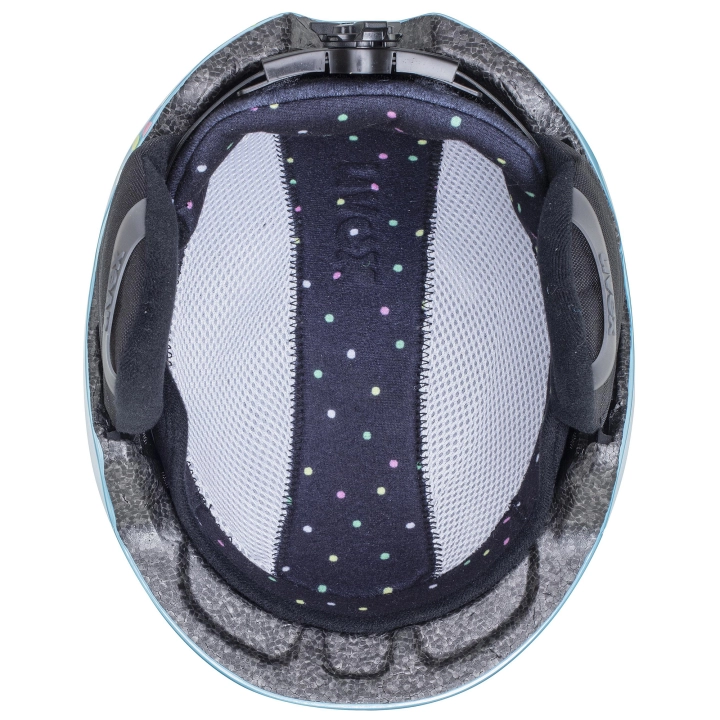 Wnętrze kasku UVEX Heyya Pro. Widoczna komfortowa wyściółka i system regulacji obwodu głowy IAS.