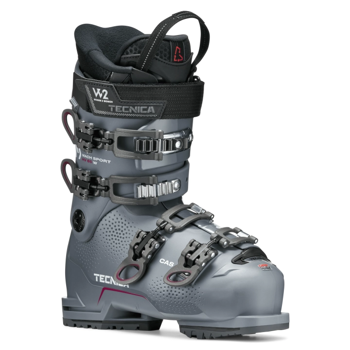 Buty TECNICA Mach Sport HV 65 W GW. Widok z przodu pod kątem, widoczna skorupa z technologią Quick Instep.