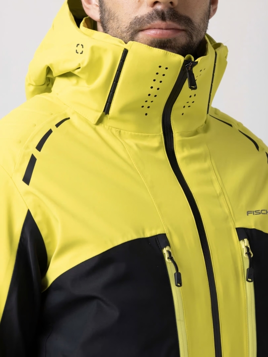 Detal zamka i materiału kurtki narciarskiej FISCHER RC4 Yellow