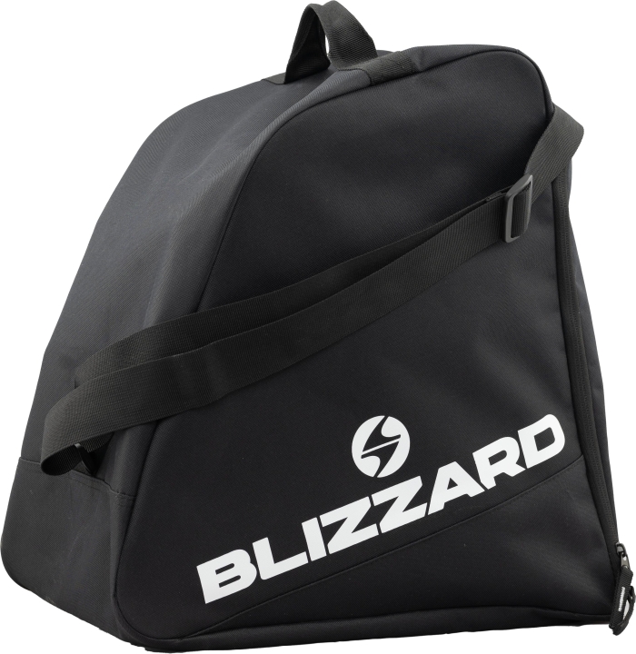 Czarna torba na buty narciarskie Blizzard SKIBOOT BAG 20 L, wodoodporna, samonośna konstrukcja z szerokim otworem i regulowanym paskiem.