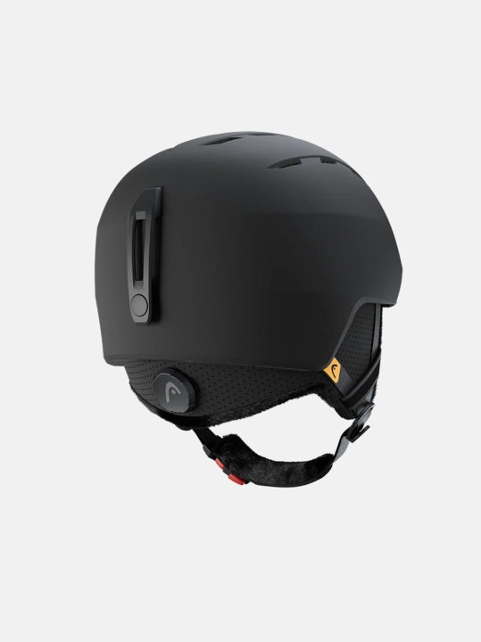 Czarny kask narciarski HEAD VICO, widok z tyłu 3/4. Widoczna tylna regulacja i skorupa In-Mold.