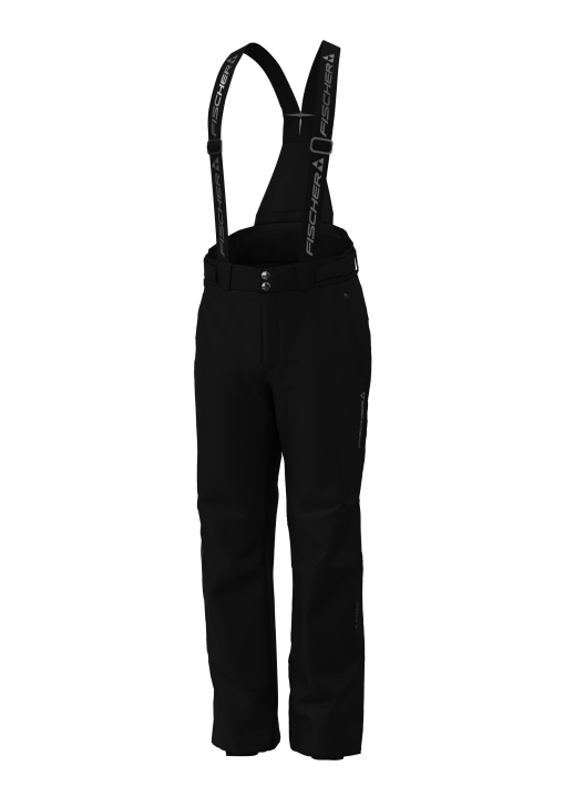Męskie spodnie narciarskie Fischer Premier Pants Black z szelkami – profesjonalne spodnie narciarskie z membraną 20 000 mm i technologią 2-way stretch.