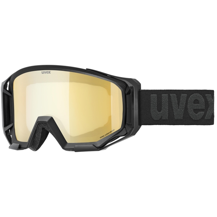 Gogle rowerowe uvex athletic CV Black Matt z szybą mirror gold colorvision S1 widok z boku