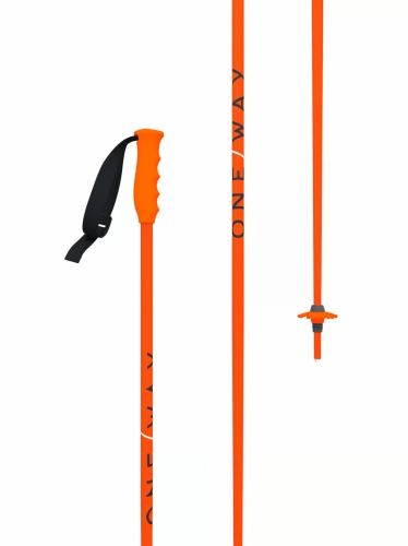 Jaskrawopomarańczowe kije narciarskie dla dzieci One Way Junior High wykonane z lekkiego aluminium 6061.