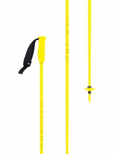 Jaskrawożółte kije narciarskie One Way Junior z aluminiowym trzonkiem dla dzieci.