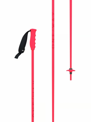 Lekkie dziecięce kije narciarskie Fischer Junior w jaskrawym kolorze Neon Pink z trwałego aluminium.