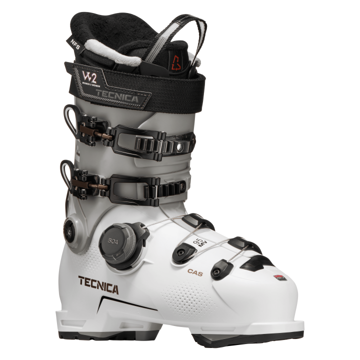 Profesjonalne buty narciarskie damskie Tecnica Mach BOA 95 W w kolorze Cold White z podeszwą GripWalk.