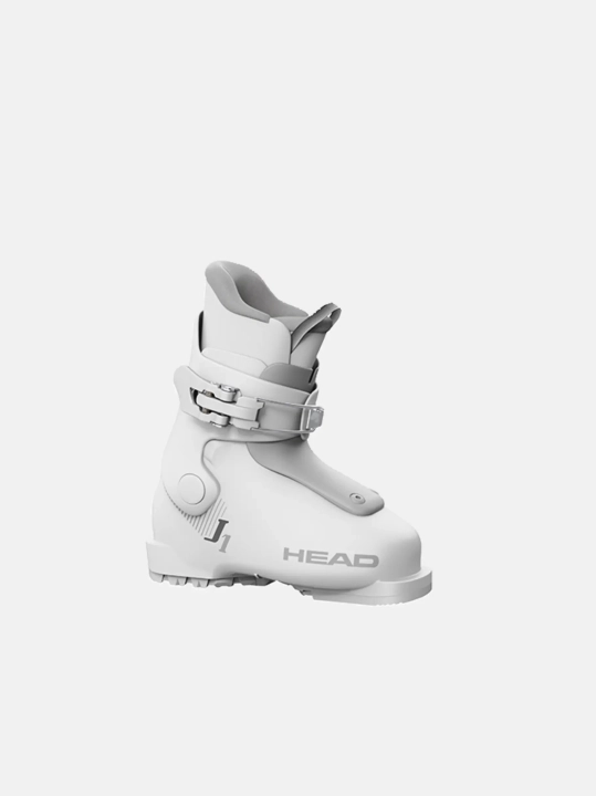 Komfortowe buty narciarskie dla dzieci HEAD J1 White/Grey. Model wspierający naturalną pozycję na nartach i szybką naukę jazdy dla najmłodszych w 42sports.