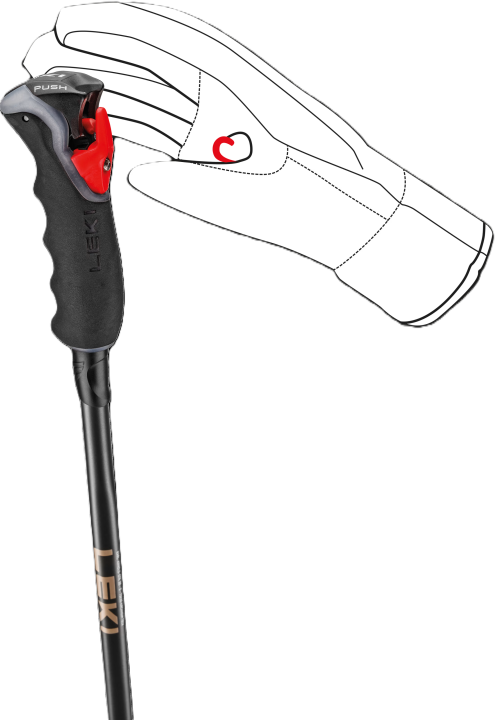 Bezpieczne połączenie rękawicy z kijem dzięki technologii LEKI Trigger 3D ProG w modelu Artena.