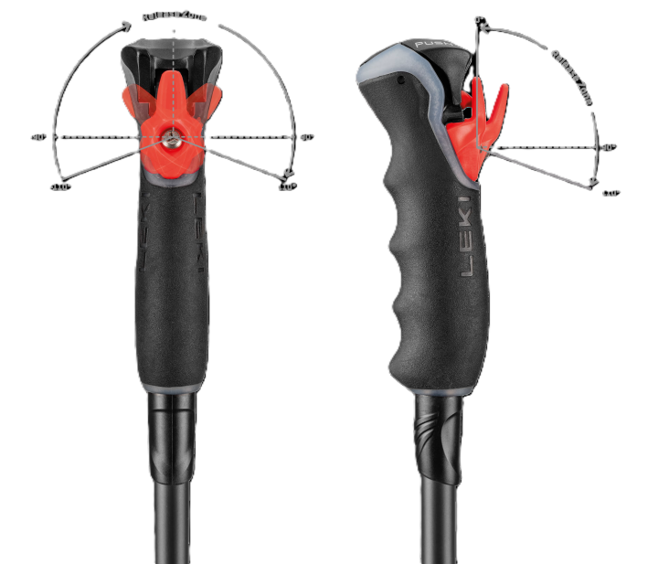 Ergonomiczna rękojeść Trigger 3D ProG z mechanizmem trójwymiarowego wypinania w kijach LEKI Artena.
