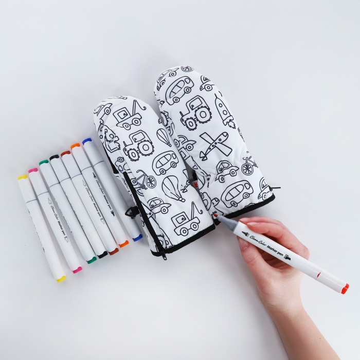 Kreatywne rękawice narciarskie dla dzieci Viking Motiv Kids do samodzielnego pokolorowania flamastrami.