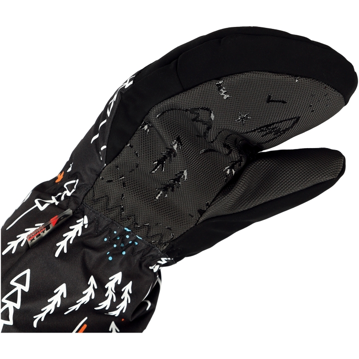 Antypoślizgowy silikonowy nadruk na wewnętrznej stronie dłoni rękawic Viking Snoppy Kids ułatwia chwytanie.