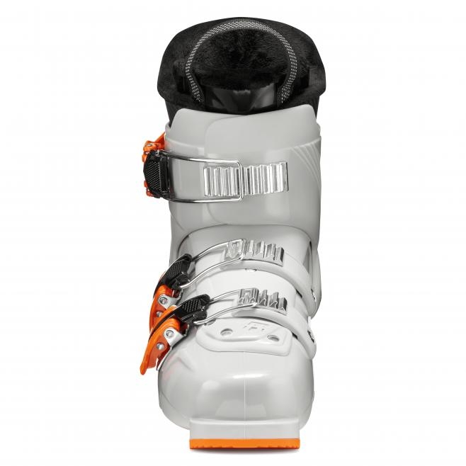 Symetryczny system zapięć w butach Tecnica JTR 3 Cool Grey umożliwiający precyzyjne dopasowanie do dziecięcej stopy.