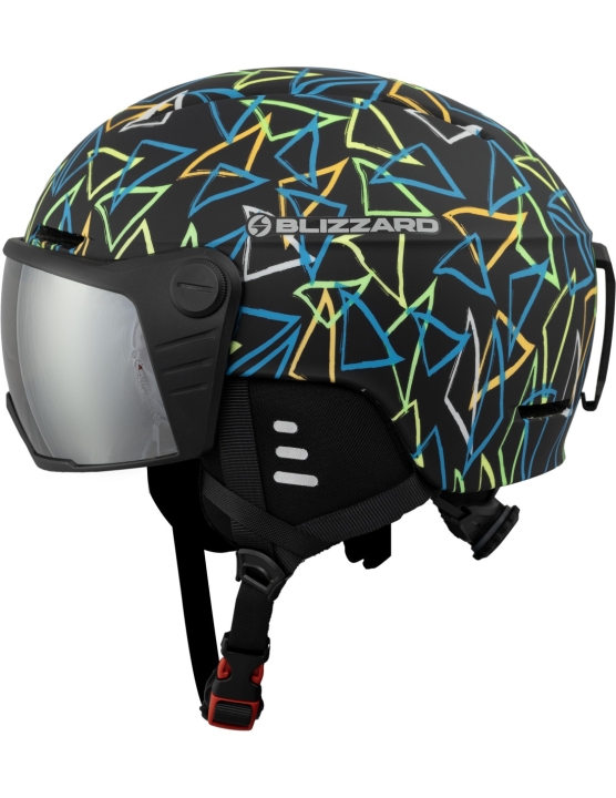 Czarny kask narciarski dla dzieci Blizzard Flash Visor Junior Black z lustrzaną szybą i nowoczesną grafiką.