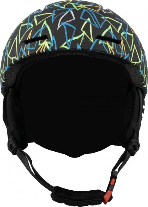 Czarny juniorski kask narciarski Blizzard Flash Junior z kolorowym motywem graficznym i technologią In-Mold.