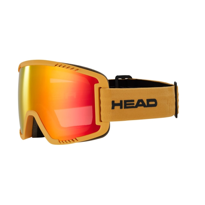 Profil gogli Head CONTEX rozmiar L ukazujący potrójną warstwę gąbki Comfort Foam i szeroki pasek z logo Head.
