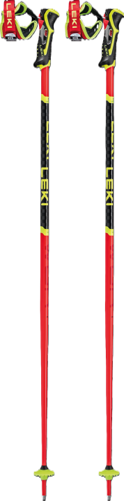 Para kijów slalomowych LEKI WCR SL 3D w kolorystyce Bright Red i Neon Yellow.