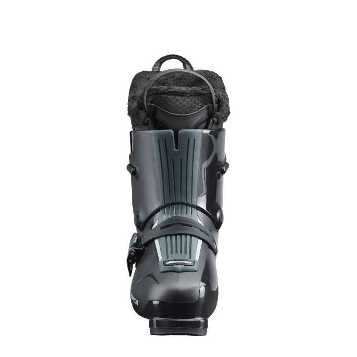 Damskie buty narciarskie Nordica HF 85 W w kolorze czarnym z technologią Hands-Free ułatwiającą zakładanie, dostępne w 42sports. Pojedynczy but z przodu.