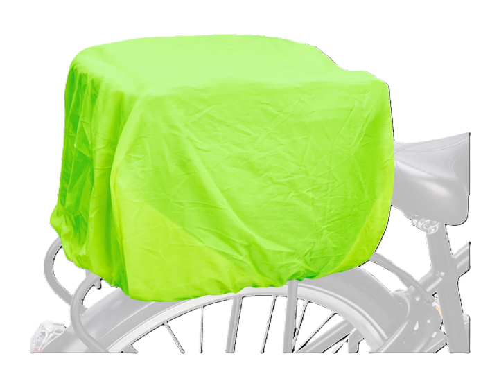 Sakwa rowerowa Electra Heather Charcoal z założonym neonowym pokrowcem przeciwdeszczowym zwiększającym widoczność i ochronę przed wodą.